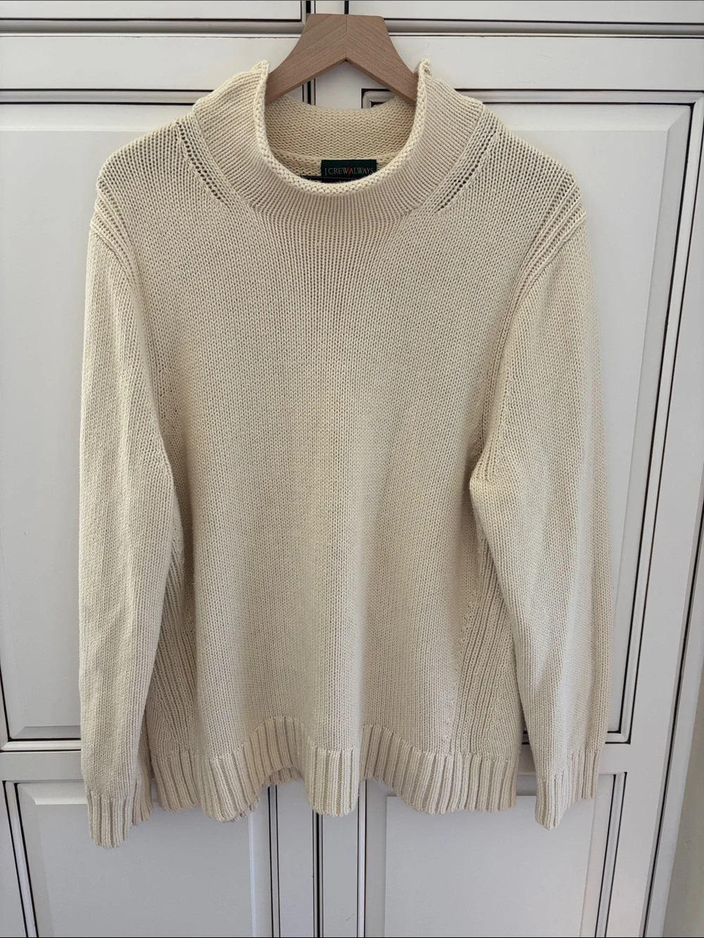 Vintage‎ J Crew Roll Neck Knit Sweater Cream Oarsman Fisherman Cotton Men’s XL